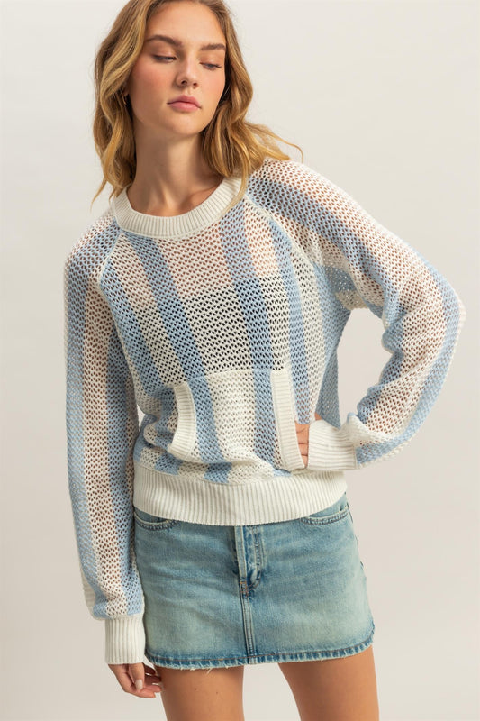 Ice Blue/Cream Semi Sheer Sweater