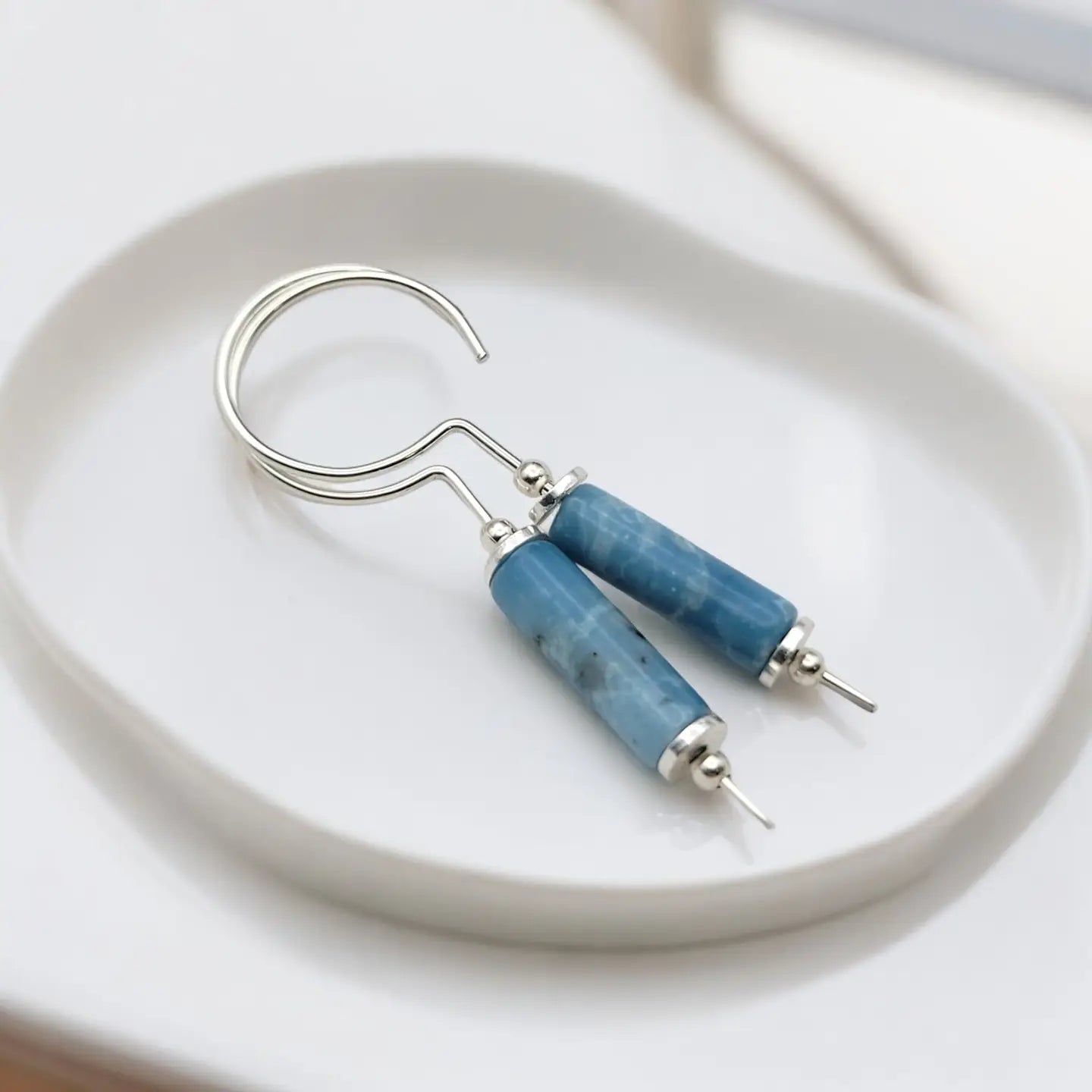 Handmade Sterling Silver & Larimar Quartz Threader Earrings