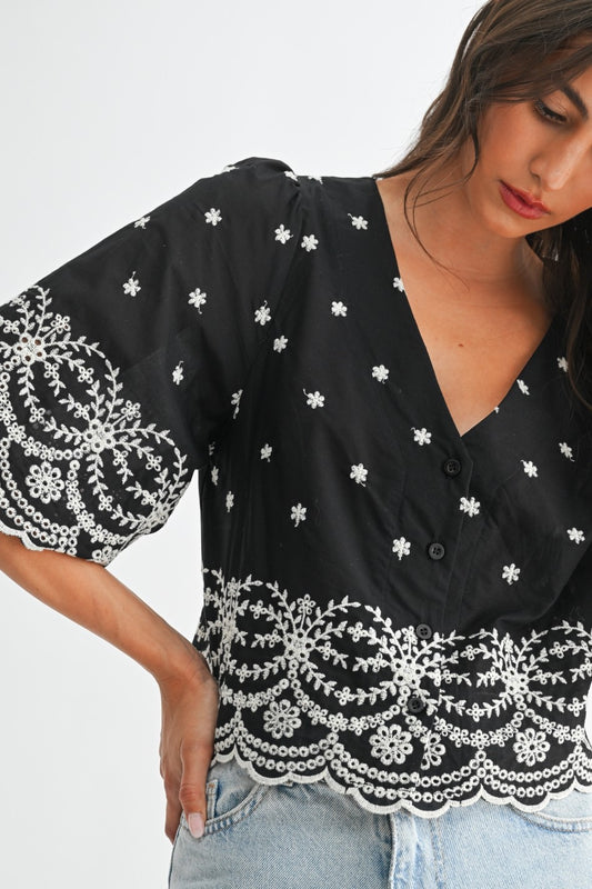 Embroidered Scallop Top