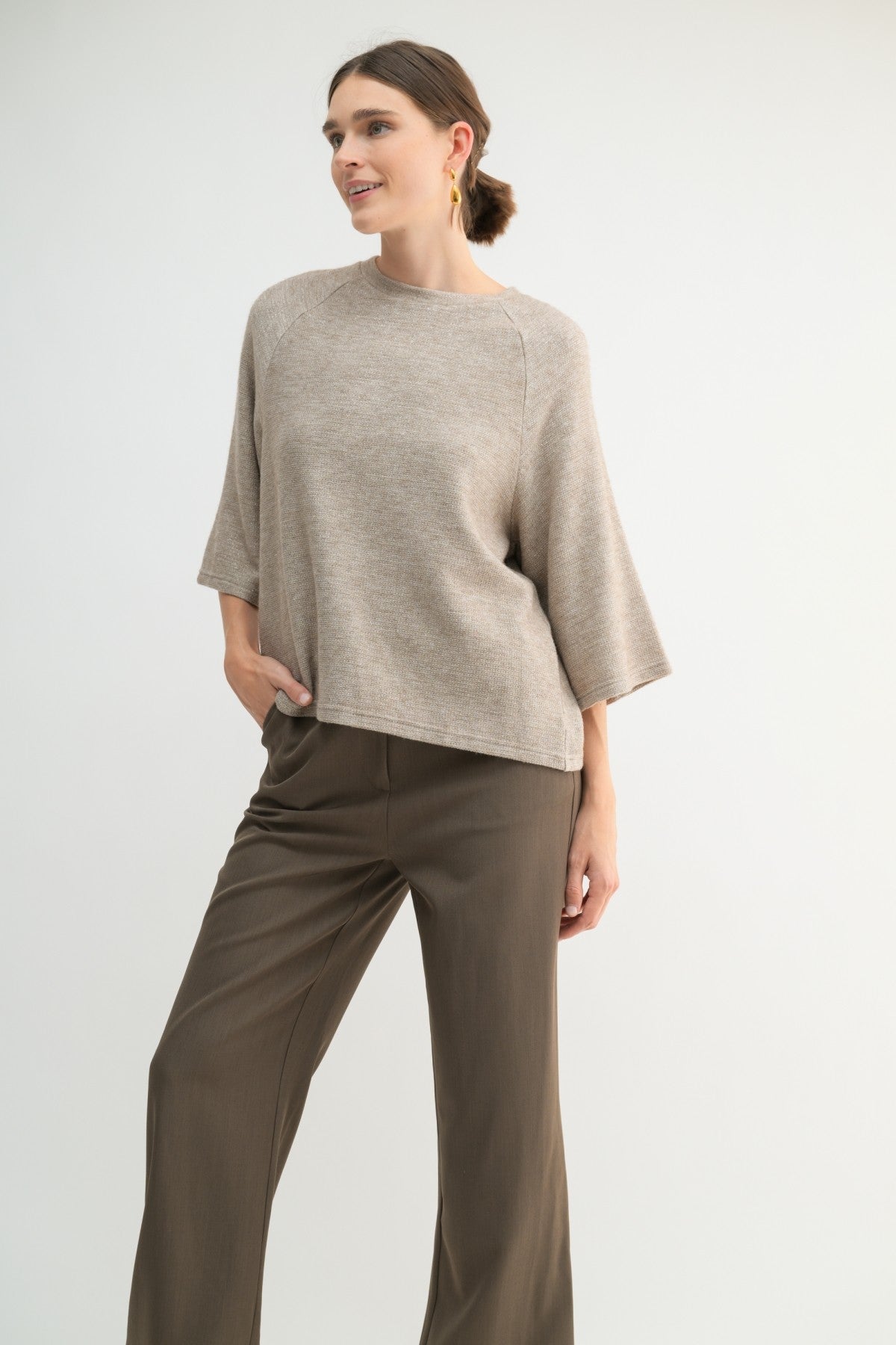 Metallic Sweater Knit Top in Mocha