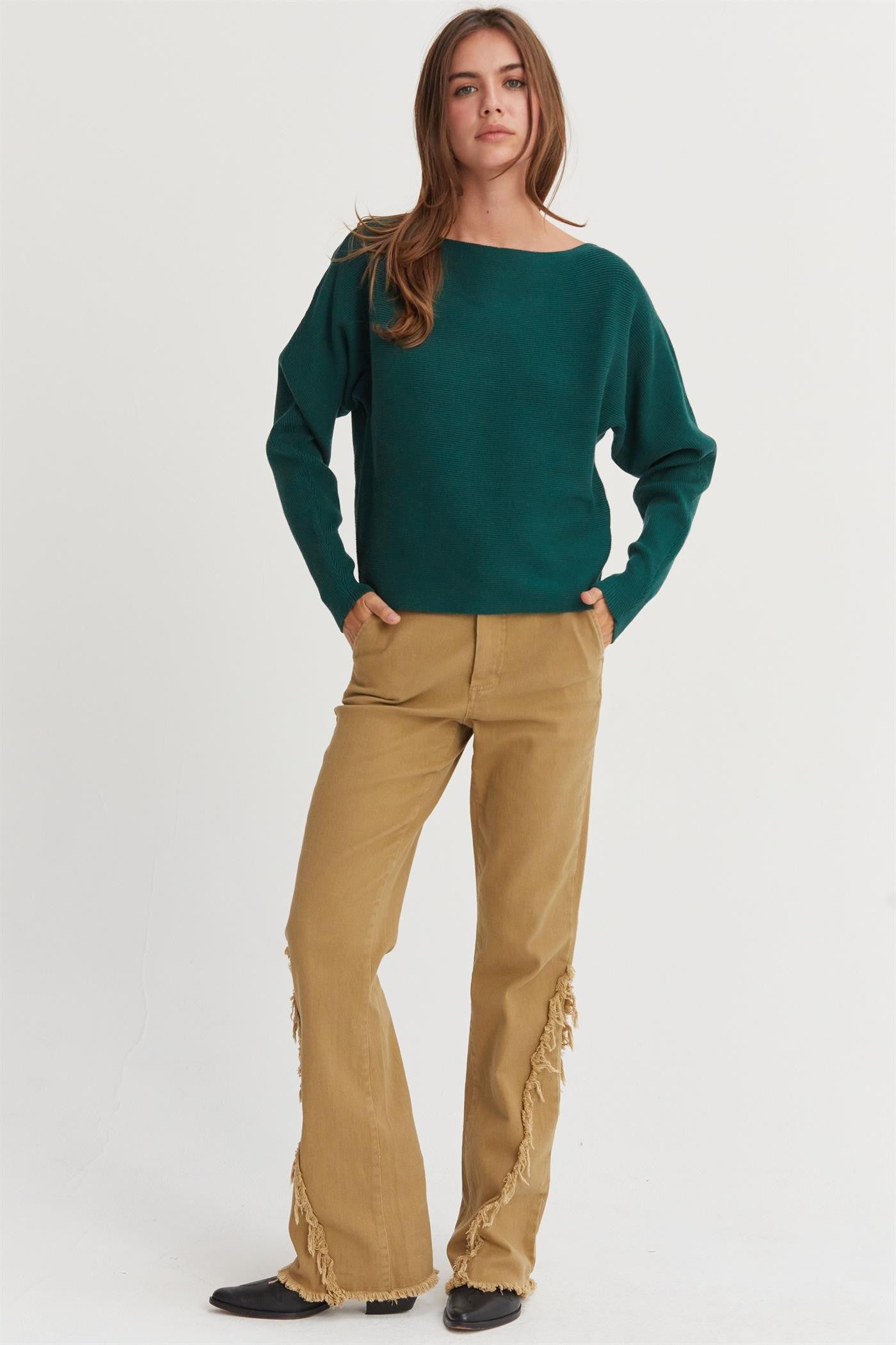 Boat Neckline Long Sleeve Top