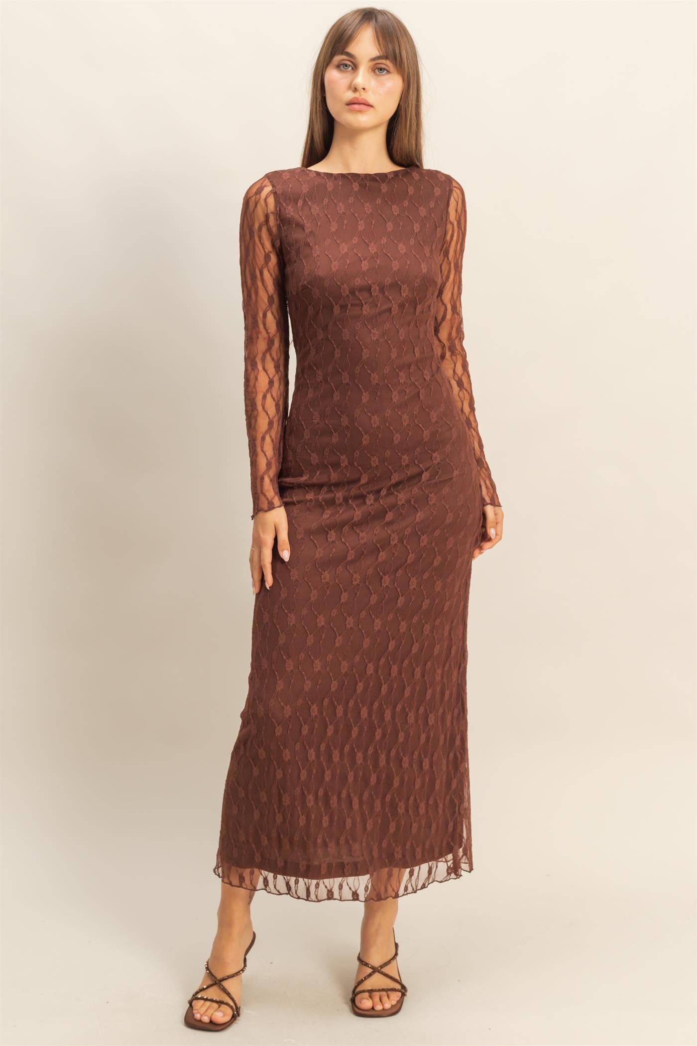 Maxi Lace Fitted Overlay Dress