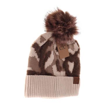 Abstract Camo Print Pom C.C Beanie