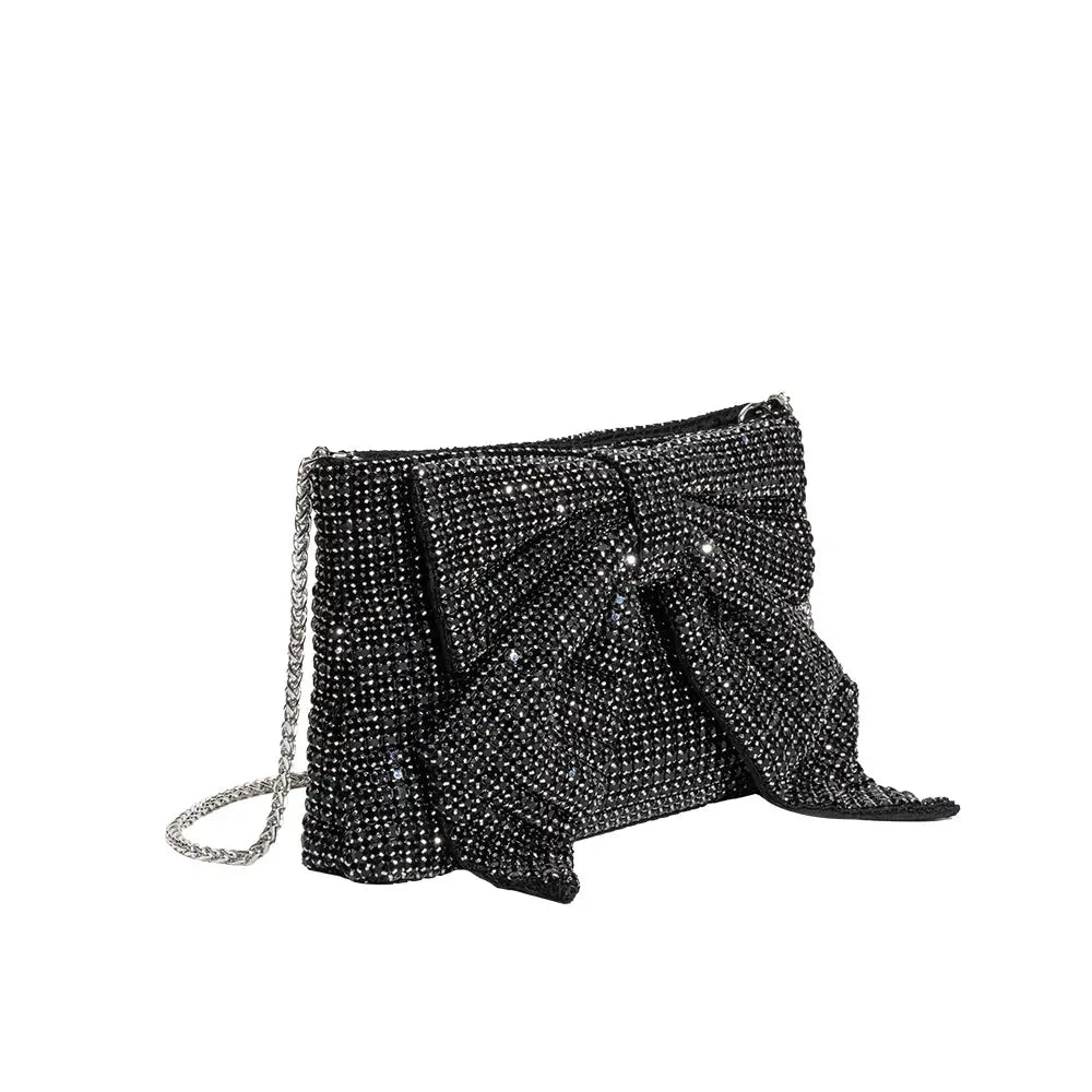 Jada Black Bow Rhinestone Crossbody Bag