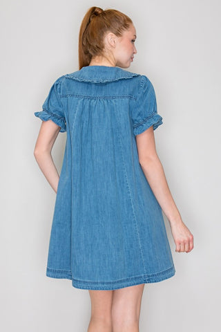 RUFFLE COLLAR DENIM DRESS