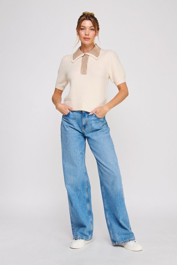 Collard Puff Short Sleeve Sweater