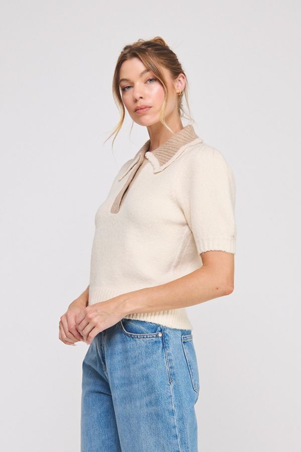 Collard Puff Short Sleeve Sweater