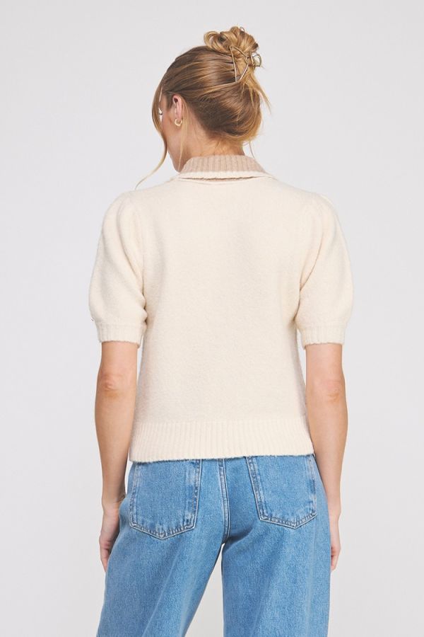 Collard Puff Short Sleeve Sweater