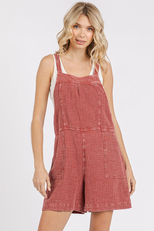 Mineral Wash Gauze Back Tie Romper in Dk. Mauve