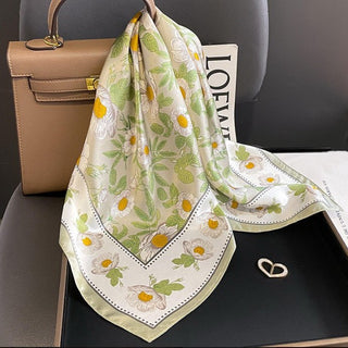Spring Meadow Daisy Silky Feel Bandana Scarf in Olive
