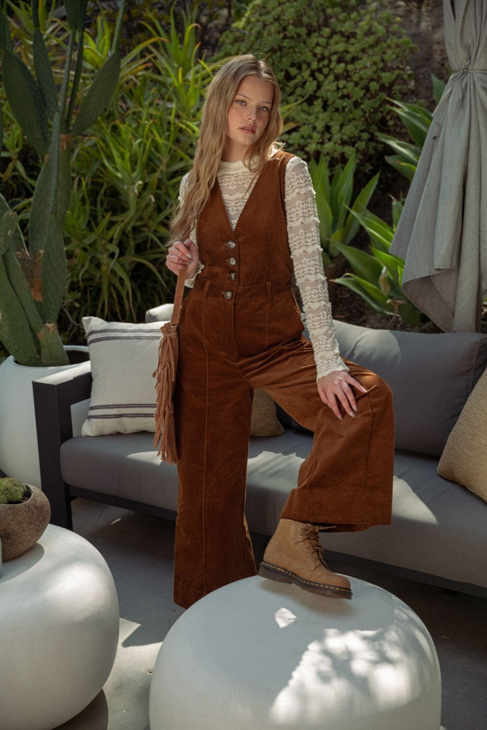 Corduroy Button Up Jumpsuit