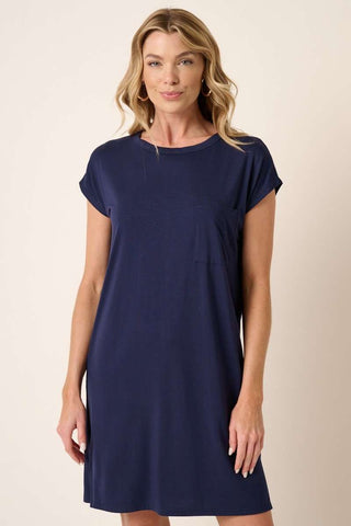 Bamboo Dolman Sleeve Mini Dress in Navy