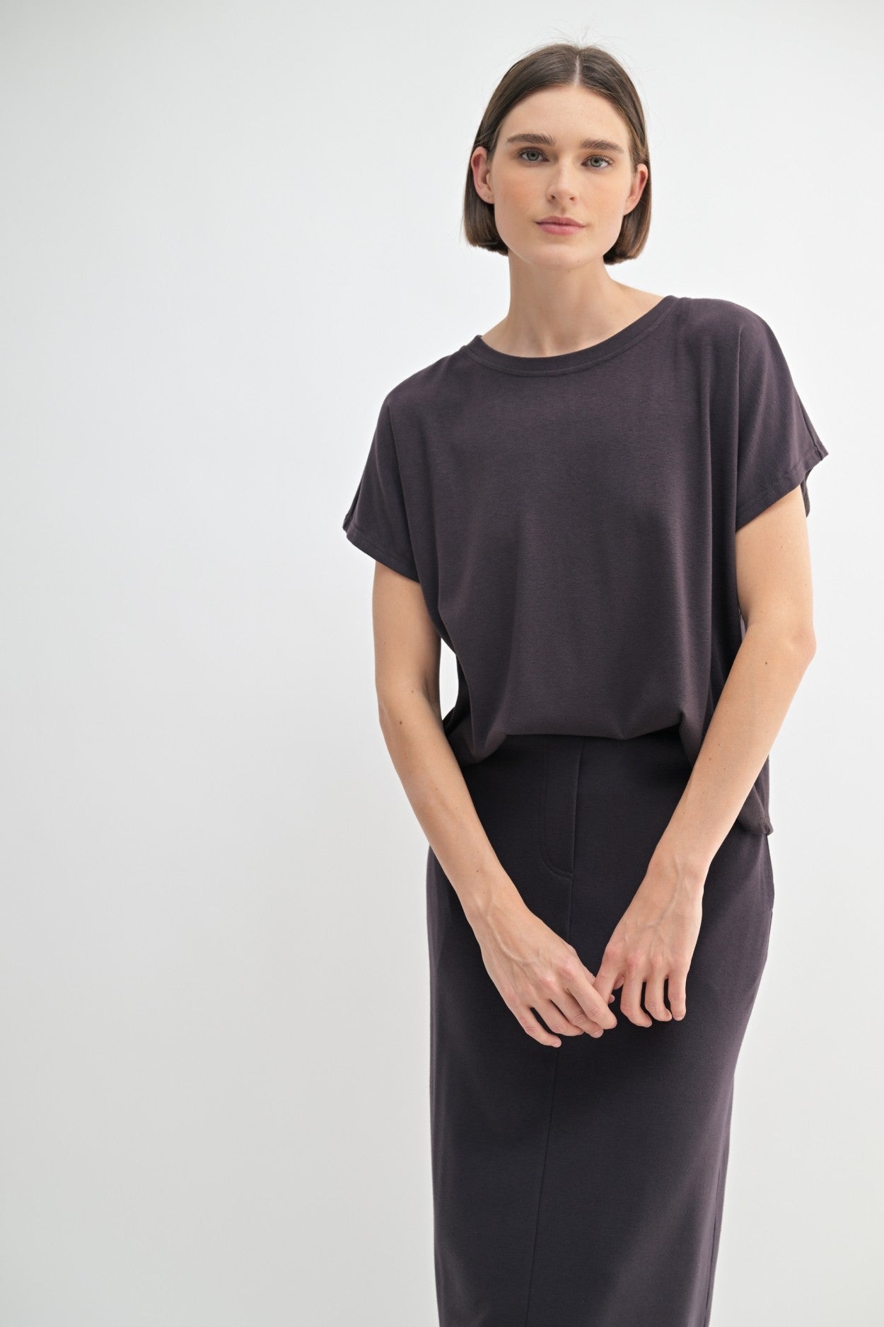 Round Neck Dolman Sleeve Top in Truffle