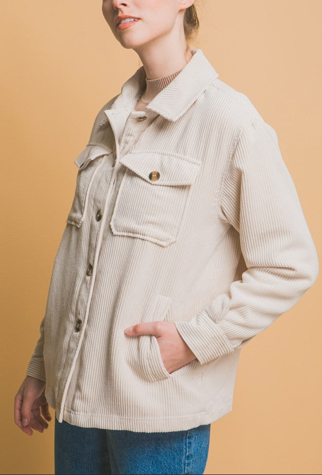 Corduroy Sherpa Lined Jacket in Cream