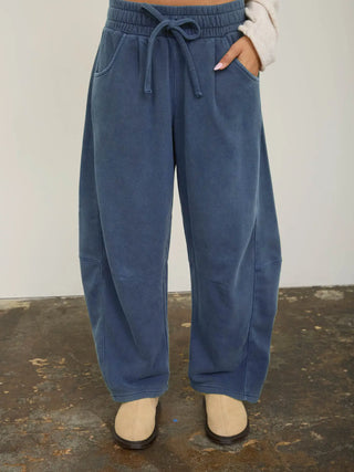 Smocked Waist Drawstring Wide Leg Sweatpants