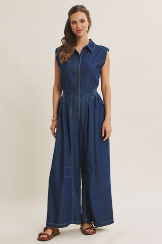 Washed Denim Wide-leg Jumpsuit