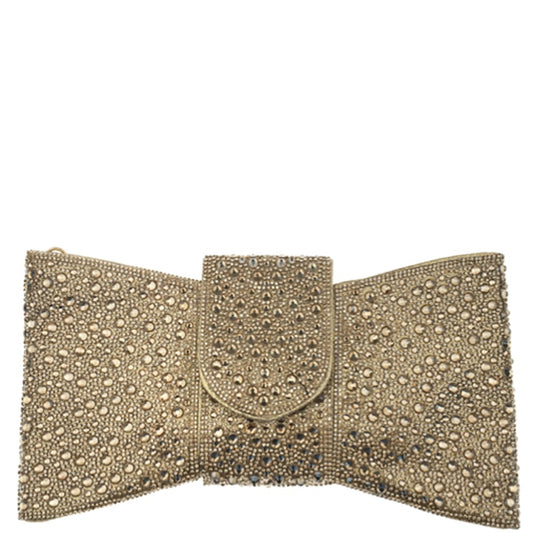 Studded Gold Bow Clutch Bag