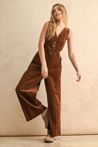 Corduroy Button Up Jumpsuit
