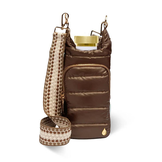 Chocolate Brown Shiny HydroBag®  with Dark Patterned Strap