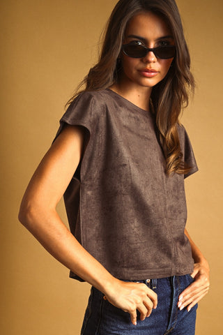 Faux Suede Crop Top in Red Bean – Women's Cropped Top by MIOU MUSE