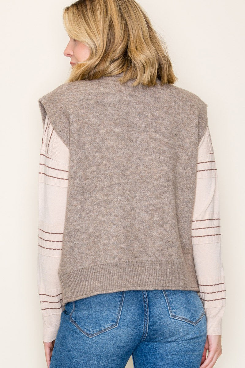 Zip Up Sweater Vest in Mocha