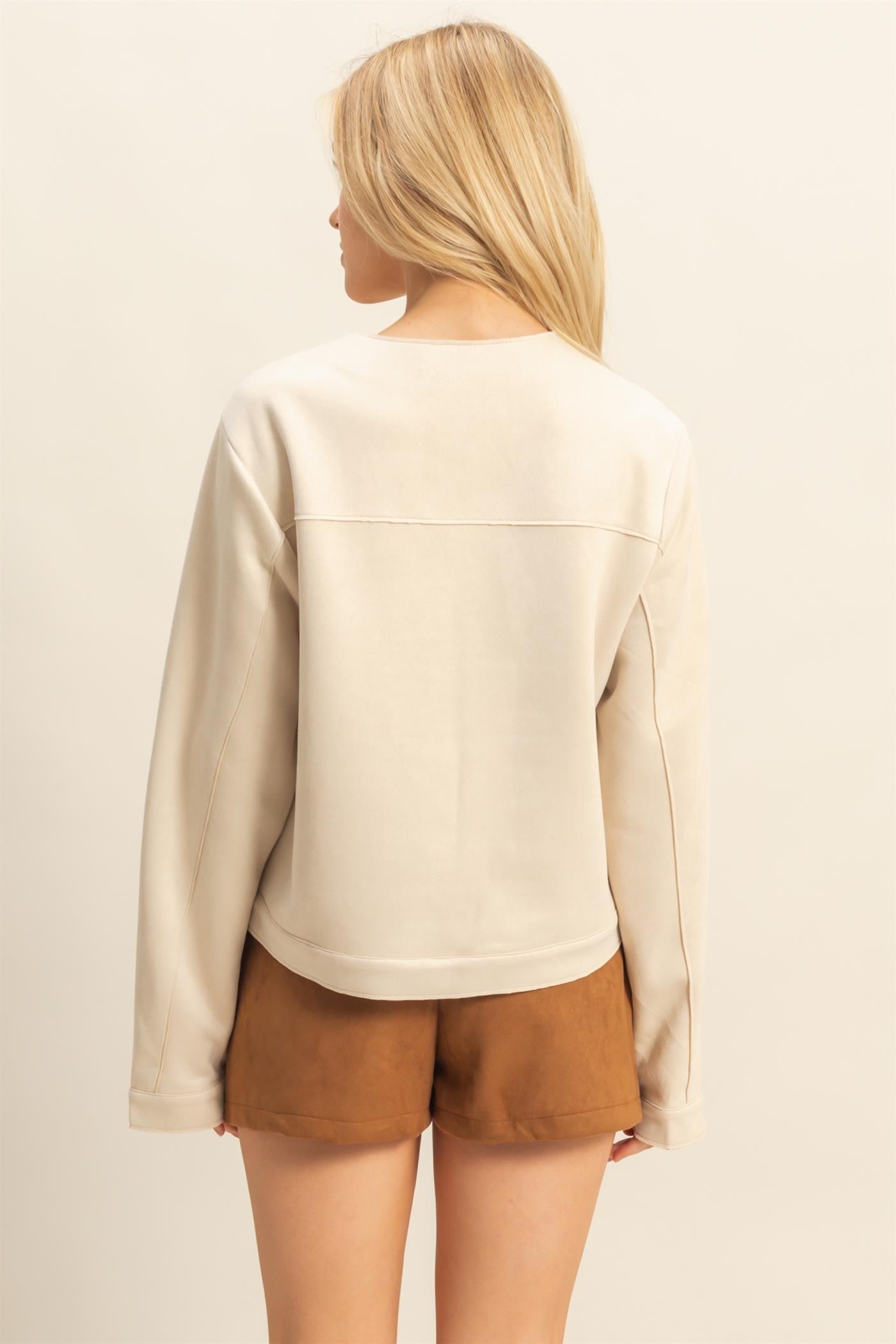 Suede Jacket with Gold Buttons in Cream