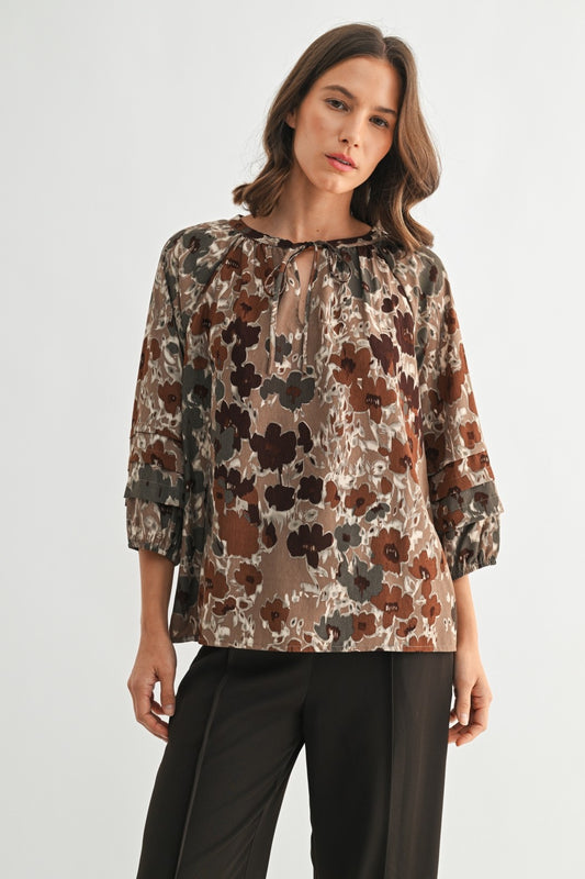 Flower Print Puff Sleeve Blouse