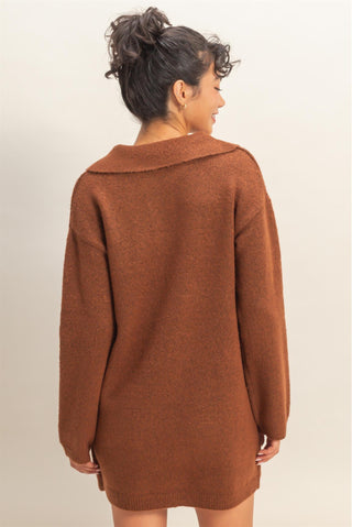 Polo Long Sleeve Sweater Dress in Chestnut