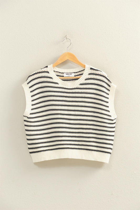 Striped Sleeveless Crew Neck Sweater