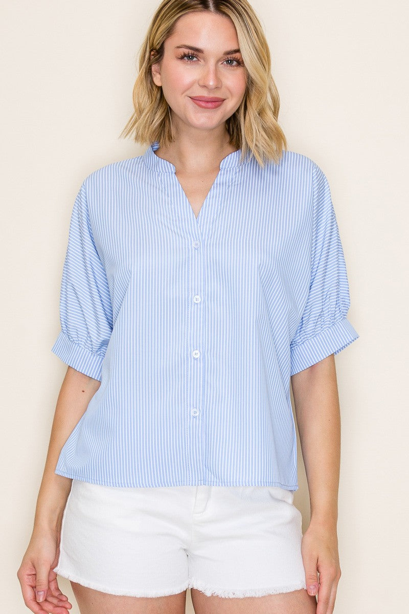 China Collar Stripe Button Down Top