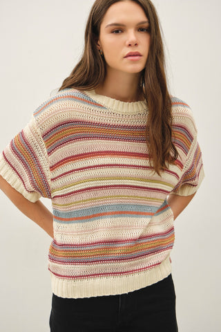 Striped Chunky Sweater in Dusty Rose