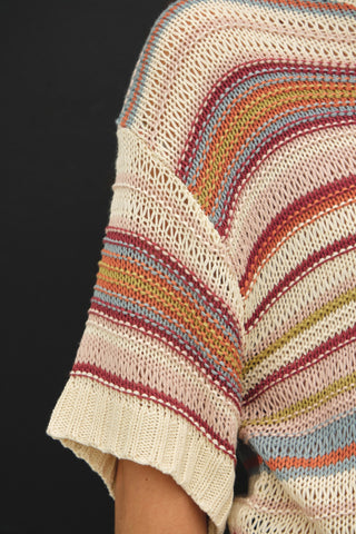 Striped Chunky Sweater in Dusty Rose