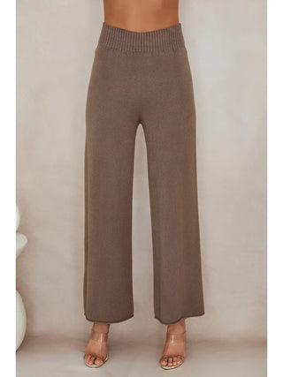 Italian Cozy Knit Flared Pants in Dark Mocha