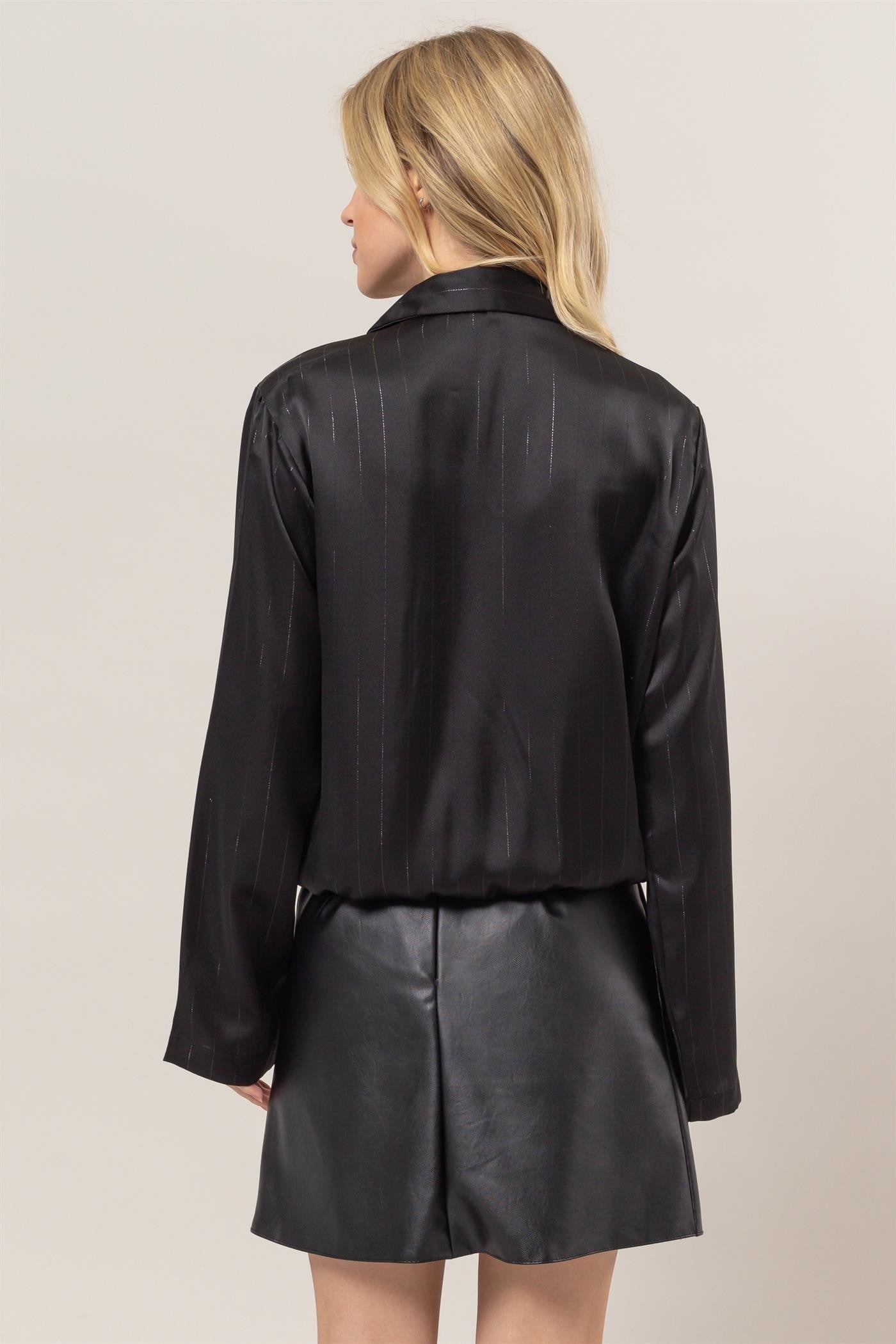 Sophisticated Lurex Wrap Blouse in Black