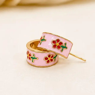 Garden Meadow Flower Enamel Huggie Hoop Earrings