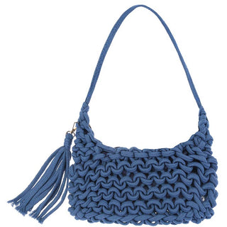 Knotted Woven Tassel Shoulder Bag in Blue