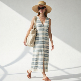 Stripe Knit Sleeveless Duster Dress