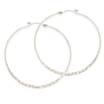 2" Hammered Hoop Earrings Silver