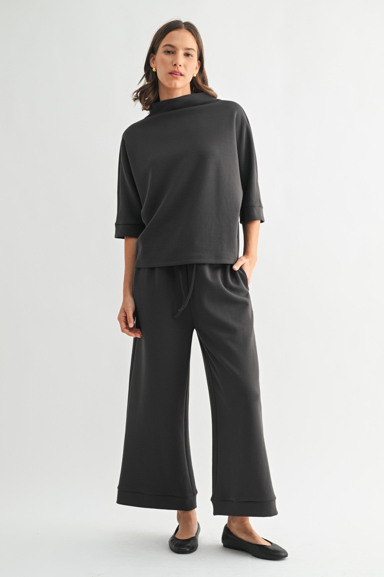 Scuba Mock Neck Knit Top in Charcoal