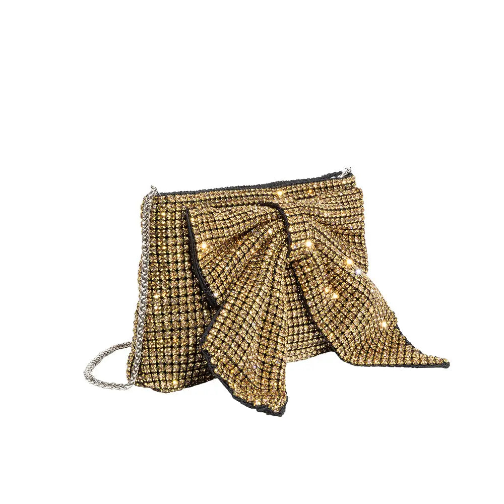 Jada Gold Bow Rhinestone Crossbody Bag