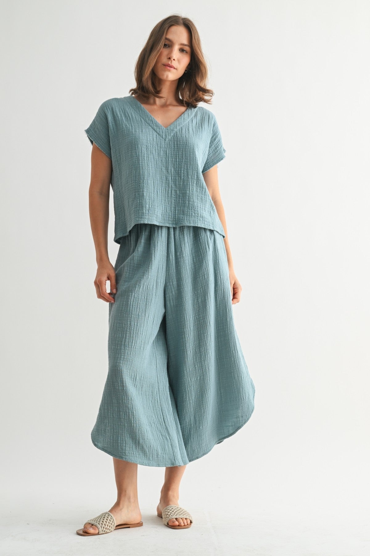 Gauze Curved Hem Pants
