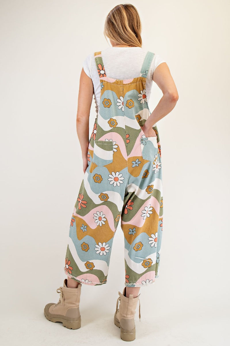 Washed Twill Printed Overalls