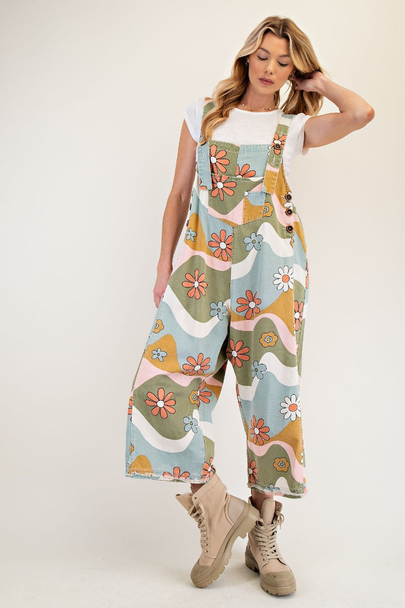 Washed Twill Printed Overalls