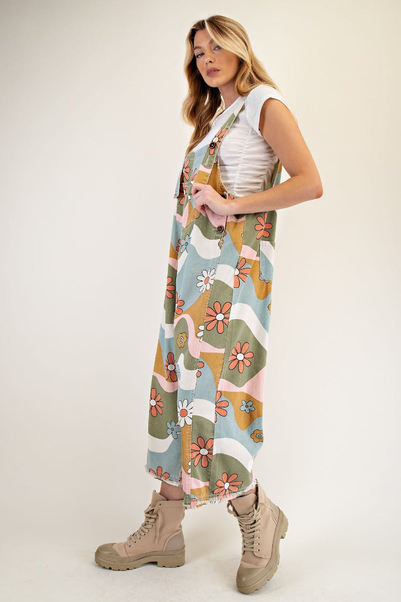 Washed Twill Printed Overalls