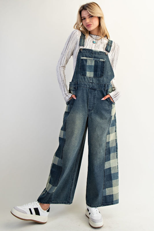 Plaid Denim Overalls