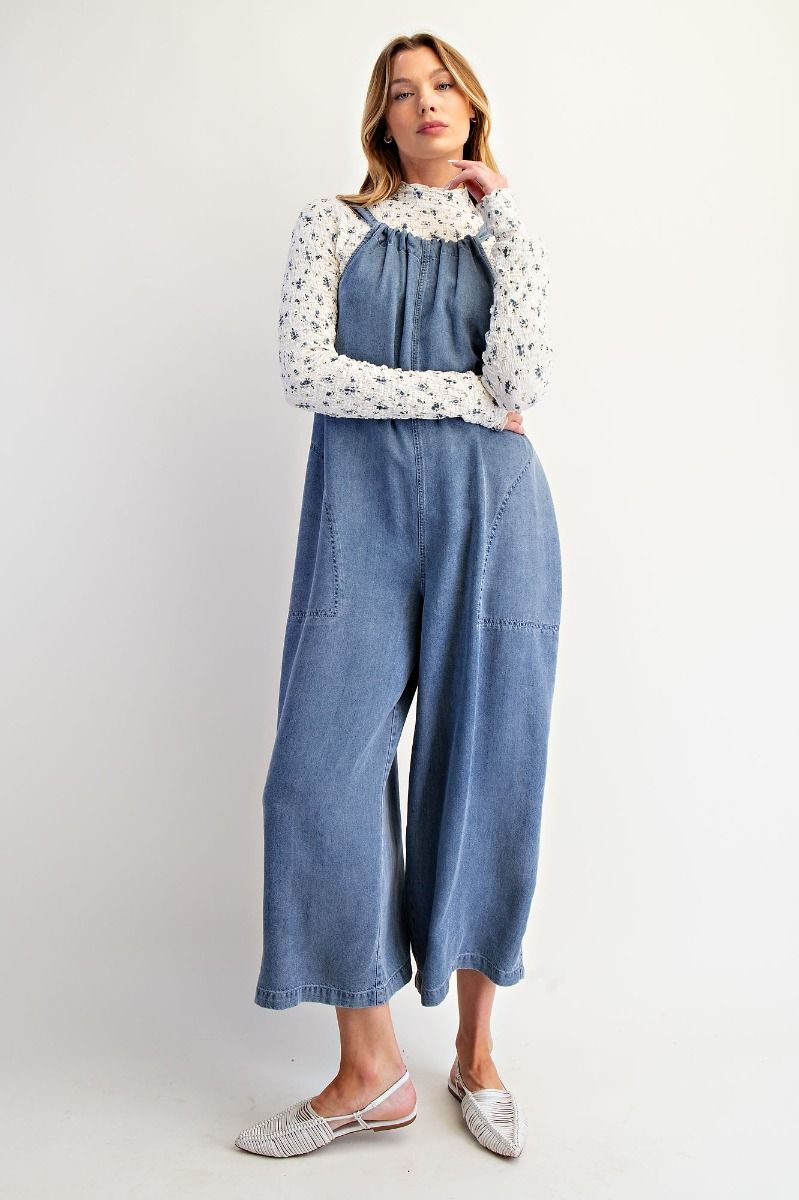 Washed Denim Overalls