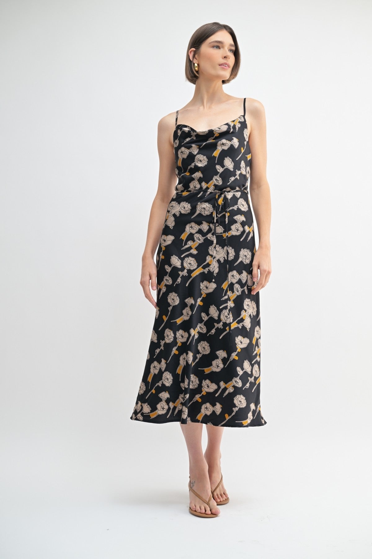 Flower Print Cowl Neck Dress