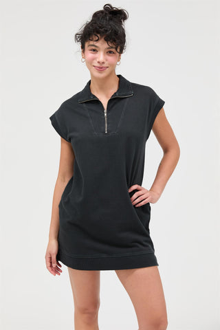 Half Zip Up Mock Neck Mini Dress