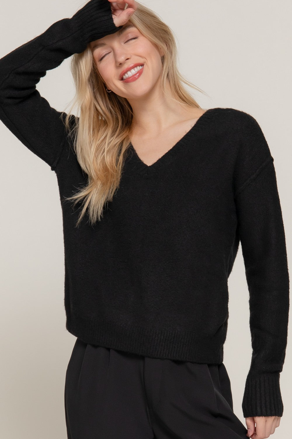 V-Neck Raised Seam Detail Sweater