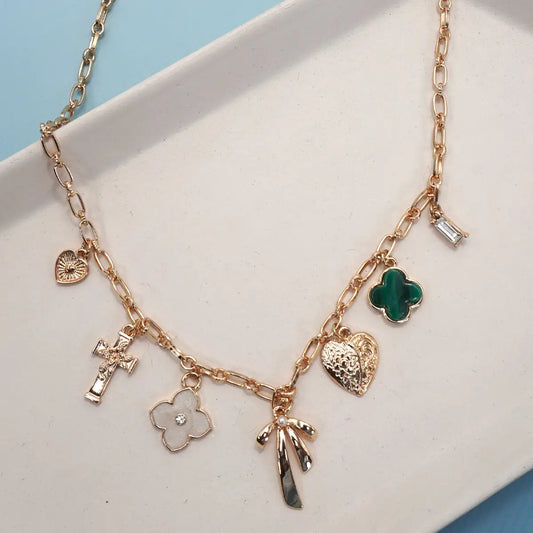 Charm Necklace-Green Clover